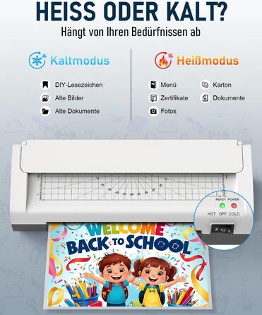 Ламінатор A4, гарячий та холодний ламінатор з 20 ламінуючими пакетами для паперів A4, A5 та A6, ламінатор 12-в-1 з різаком для паперу та закруглювачем кутів, ламінуючий пакет для школи, дому та офісу, білий