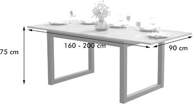 Розкладний обідній стіл Newfurn 160-200 см, включаючи стільницю, антрацит, дуб сонома, обідній стіл у сучасному сільському стилі - 160x75x90 см (ШxВxГ) - Кухонний стіл Обідній стіл - дуб сонома 160-200 x 90 см