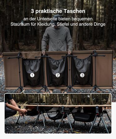 Складане похідне ліжко XXL, портативне кемпінгове ліжко, легке, складне, кемпінгове ліжко до 180 кг для намету, на природі, в подорожах, саду, в офісі (220 * 80 см) кольору койотового коричневого