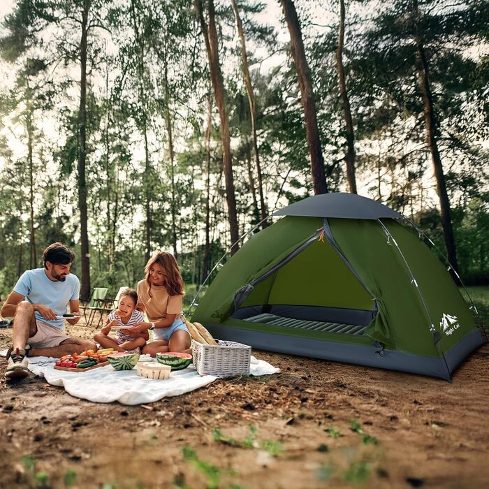 Двомісний кемпінговий намет Night Cat водонепроникний туристичний намет для двох осіб, легке встановлення, легкий, для походів на задньому дворі, армійсько-зелений