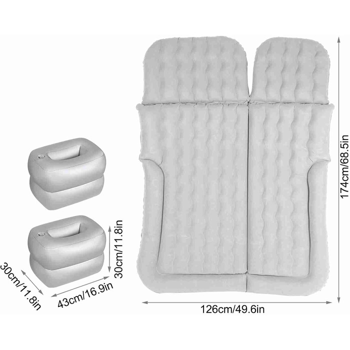 Покращений потовщений надувний матрац, надувний матрац для позашляховиків, портативний надувний матрац для позашляховиків, мінівенів, автомобілів та вантажівок, для дому, для активного відпочинку, кемпінгу, універсальний (СІРИЙ)