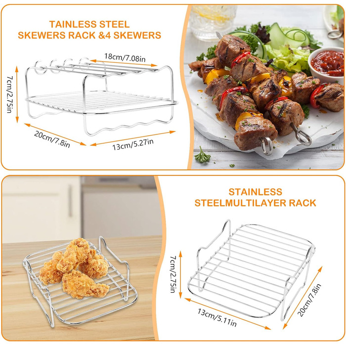 Набір аксесуарів Vusddy з 8 предметів для двозонних фритюрниць - сумісний з Ninja Foodi AF400EU, AF300EU, Innsky 8L, Princess 182074, Tefal 7.6L-9.5L - Двокамерний набір аксесуарів для фритюрниці XL