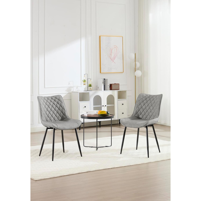 Обідні стільці WOLTU, Комплект з 2 шт. , Кухонні стільці, Стільці для вітальні, М&39які стільці зі спинкою, Для їдальні, Кухні, Вітальні, Офісу, Сидіння зі штучної шкіри, Металеві ніжки, Сірий BH210gr-2 Сіра штучна шкіра