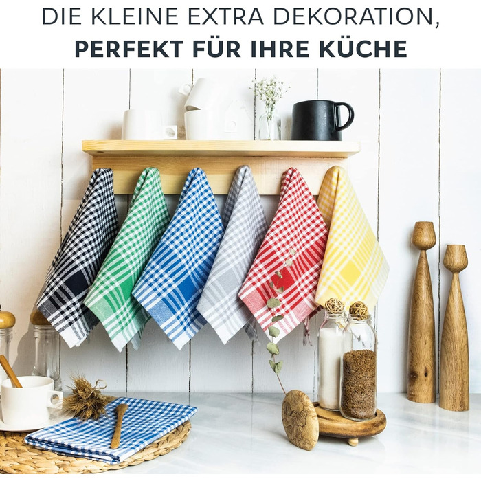 Набір з 10 чайних рушників у клітинку преміум-класу - 100 бавовна - 45x65 см та вішалка - Oeko TEX Standard 100 - Кухонні рушники
