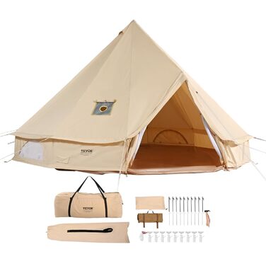 Намет VEVOR Bell Tent 3 x 2 м, юрта, бавовна з термостійкого матеріалу та міцні залізні стійки з ПВХ підлогою, сімейний намет на 8 вікон, груповий намет для пригод на свіжому повітрі