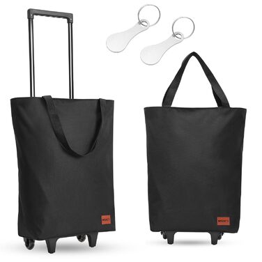 В-1 Візок для покупок, 30л Велика сумка на колесах, Легкий складаний візок для магазинів, кемпінгу та подорожей, з ключем для монет, Чорний, 2-