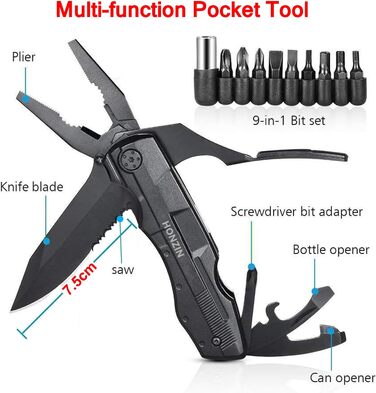Багатофункціональні плоскогубці HONZIN, 16 в 1 складні багатофункціональні плоскогубці з нержавіючої сталі Багатофункціональні пло
