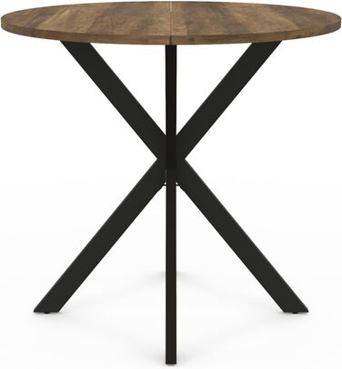 Круглий обідній стіл ALIX на 4 особи з чорною основою-павуком та стільницею з темного дерева Hawkins 80 см