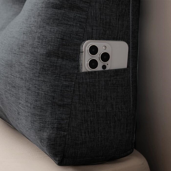 Подушка-клін, трикутна, валик для шиї, велика подушка для спини, бавовна та льон, підставка для читання для ліжка, подушка для читання, знімна (темно-сіра, 200 x 50 x 20 см, бавовна та льон) Темно-сіра бавовна та льон 200*50*20 см