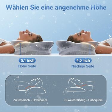 Подушка для шиї, ортопедична подушка з піни з ефектом пам&39яті, сертифікована Oeko-TEX, ергономічна подушка для підтримки шиї, подушка для сну на боці, на спині та на животі, сіра