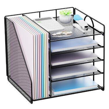 Органайзер для столу з тримачами для файлів, 5-рівневий органайзер для поштових скриньок, органайзер для робочого столу та місце для зберігання, сітчастий органайзер для столу та аксесуари для домашнього офісу, чорний, 5-рівневий - чорний