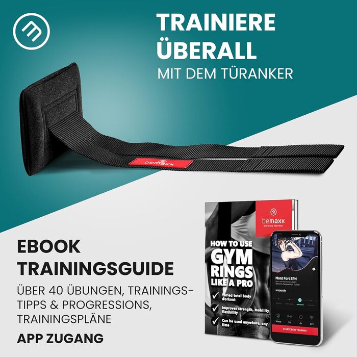 Гімнастичні кільця BeMaxx Дерев'яні гімнастичні кільця дверні якорі та тренувальна електронна книга Олімпійська гімнастика Дерев'я