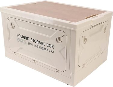 Складаний кемпінговий ящик для зберігання з дерев&39яною кришкою Складаний контейнер об&39ємом 50 л з колесами для легкого транспортування Міцний матеріал з поліпропілену та МДФ Ідеально підходить для кемпінгу, пікніків та сіро-білого кольору