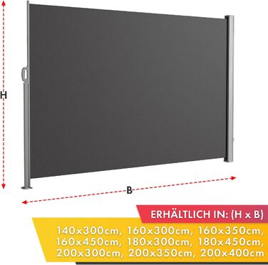 Алюмінієва бічна маркіз Floordirekt, 200x400 см, антрацит - розсувна для забезпечення приватності та захисту від сонця для балкону та тераси, поліестер 280 г/м (ПУ), захист від ультрафіолету UPF50, з кріпленням на землі 200 x 400 см, антрацит