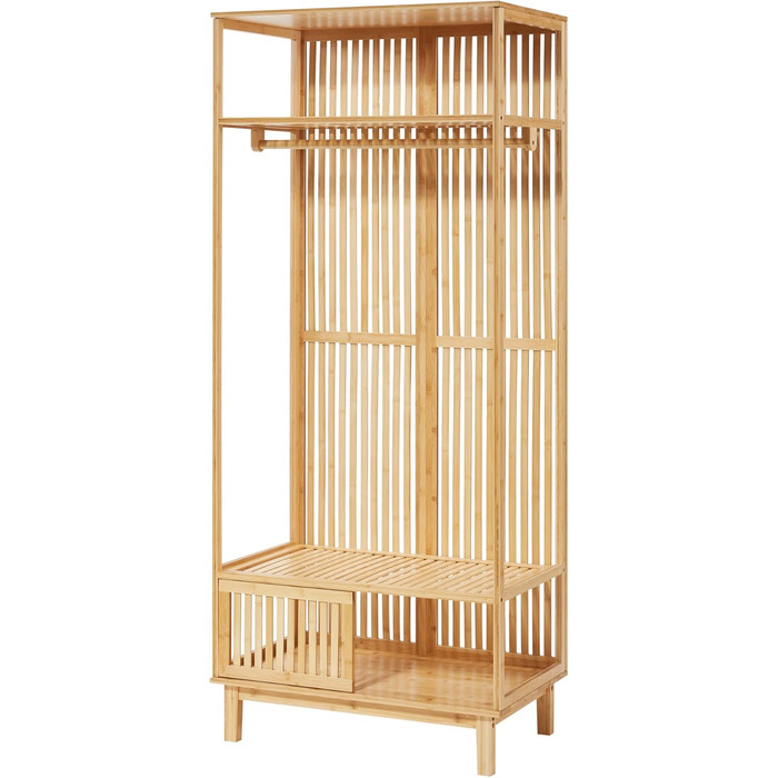 Вішалка для пальто Ypj, відкрита шафа з рейкою для одягу, шафа для передпокою, 187 x 80 x 47 см, бамбукова вішалка для курток, окремостояча вішалка для пальто