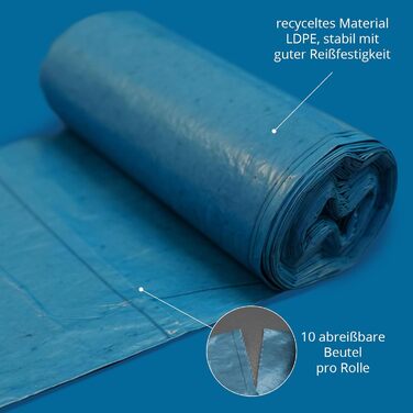 Міцні пакети для сміття Hypafol 200, стійкі до розривів надзвичайно міцні пакети для сміття 20 синіх рулонів Об&39єм 60 л міцні пакети для сміття, виготовлені з екологічно чистої переробленої плівки