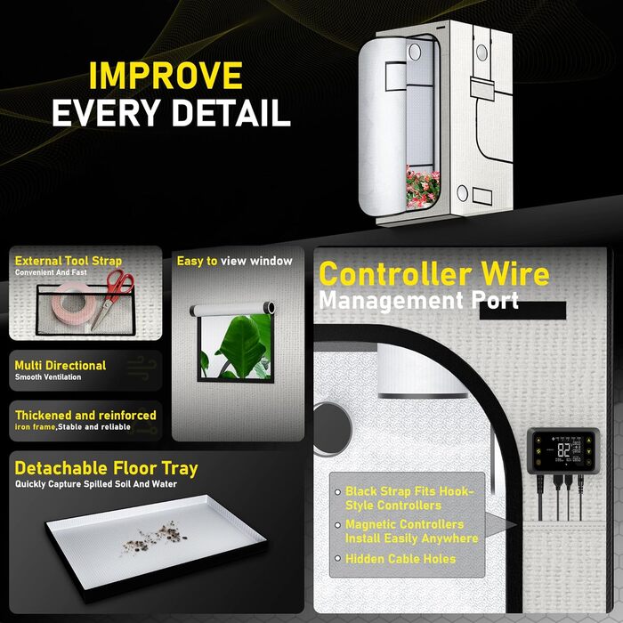 Гроубокс 100x100x200 см, 600D Oxford намет для вирощування з відбиваючою поліестеровою плівкою, сталевим каркасом 22 мм, вентиляційними отворами та оглядовим вікном. Намети для гідропоніки, теплиць та кімнатного садівництва.