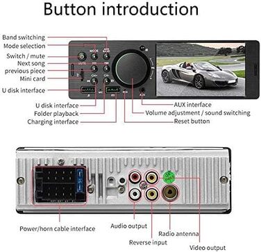 Автомобільна стереосистема CAMECHO Bluetooth 4-дюймовий сенсорний екран Одинарний DIN FM-радіоприймач Автомобільна радіостанція з двома портами карти USB AUX-in SD TF камера заднього виду пульт дистанційного керування