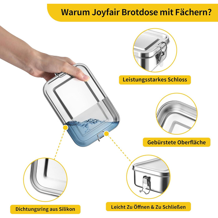 Набір металевих ланчбоксів Joyfair з роздільниками, 2 шт. Бенто-бокси з нержавіючої сталі зі знімними перегородками для дорослих та дітей, герметичні, для кемпінгу, пікніків, подорожей та роботи 850 мл 850 мл