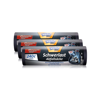 Міцні пакети для сміття Swirl Professional зі шнурком, 240 літрів, стійкі до розривів, 5 шт. в рулоні (упаковка з 3 шт. )