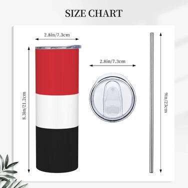 Кухоль з прямою трубочкою, принт єменського прапора, дорожній кухоль, підходить для кемпінгу, офісу та дому, 590 мл