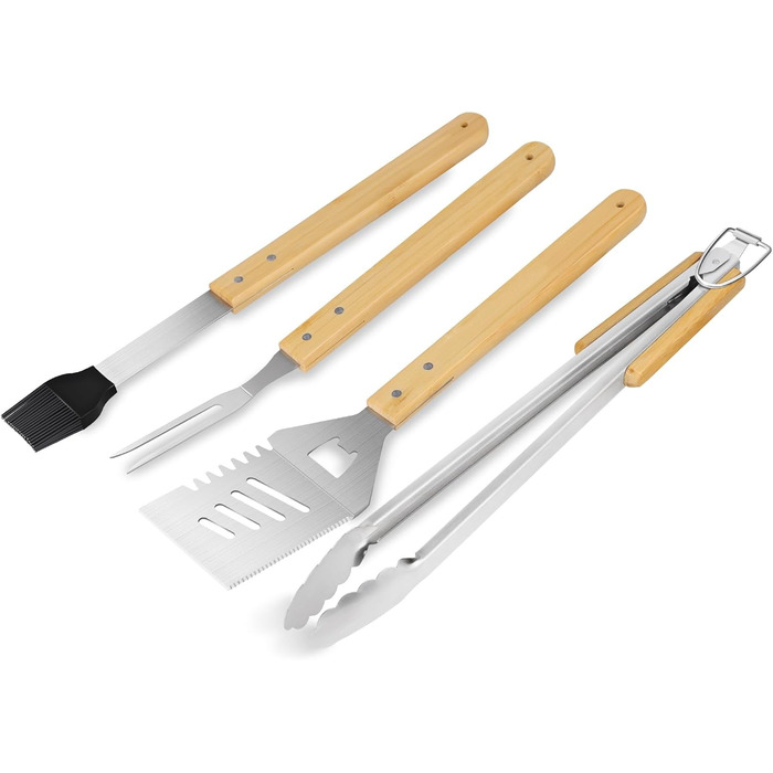 Набір інструментів для гриля барбекю, 4-предметний набір інструментів для гриля з нержавіючої сталі для грилювання на свіжому повітрі, кемпінгу, набір для гриля, подарунки для чоловіків на День батька, дні народження з футляром для зберігання, загальний