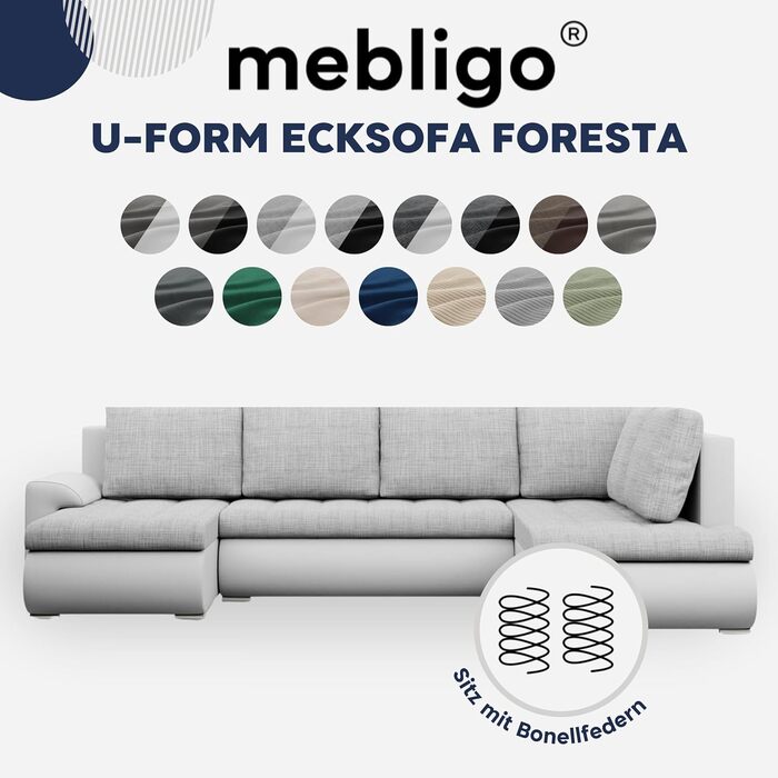 Кутовий диван з функцією сну та 3 відділеннями для зберігання FORESTA 300x89x200 (ШxВxГ) Cord - Зелений - Пуф правий Кутовий диван, U-подібний диван, диван для вітальні, дивани та кушетки, кутовий розкладний диван правий Cord - Зелений (Poso 047)