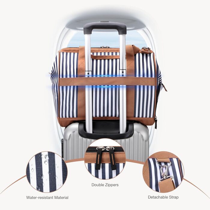 Жіноча дорожня сумка Lekesky, середня сумка для вихідних з відділенням для взуття, дизайн з широким отвором, лікарняна сумка об&39ємом 43 л для пологів, подорожей, авіаперельотів, роботи, пляжу або відпочинку (синя смужка) 43 л синя смужка