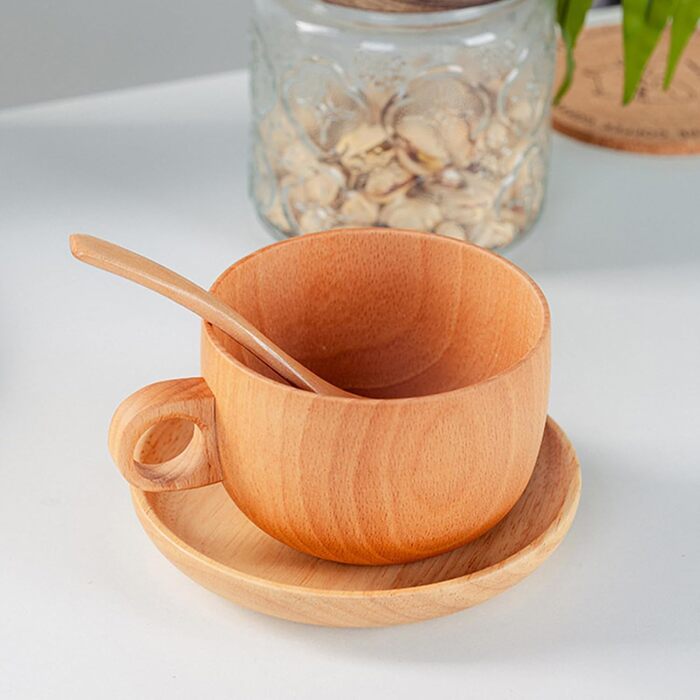 Дерев&39яні чайні чашки, 290 мл, натуральний дерев&39яний посуд для їжі, з ложкою, чашки та блюдця для кави, зима, використання на вулиці, тераса, балкон, сад, парк, дім, пікнік, кемпінг, вечірка, віскі, пиво