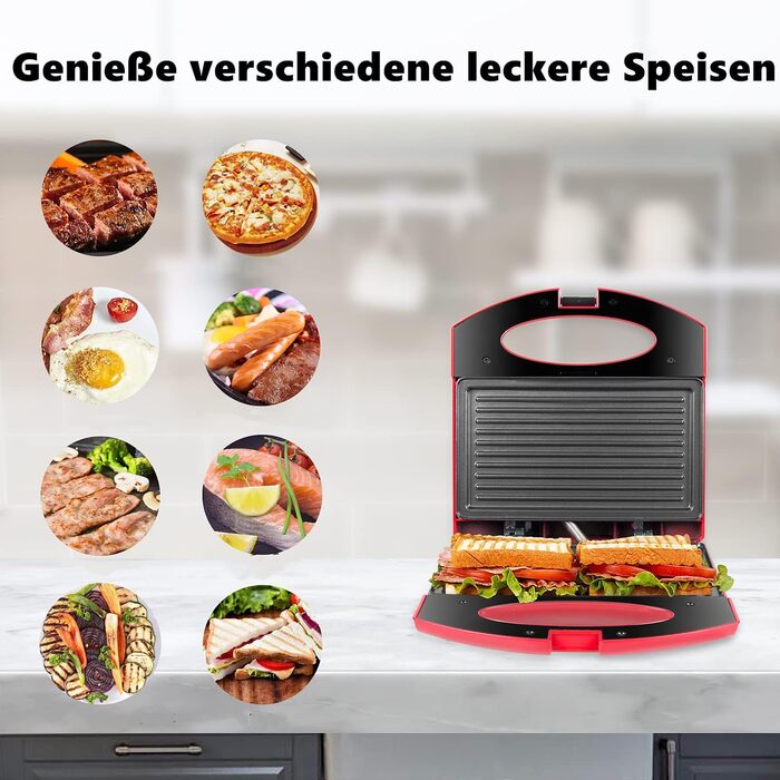 Тостер для сендвічів Gotoll Panini Grill 750 Вт, тостер для сендвічів і паніні з антипригарними пластинами, Panini Maker Easy Cleaning, Тарілчастий гриль тостер, червоний