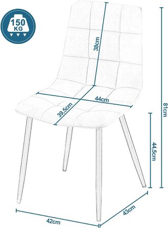 Обідні стільці EUGAD, комплект з 4 шт. , для їдальні, кухні, вітальні, м&39які кухонні стільці зі спинкою, оксамитовий чохол, з металевими ніжками, вантажопідйомність 150 кг, темно-сірий, комплект з 4 предметів (44 x 81 x 51 см)