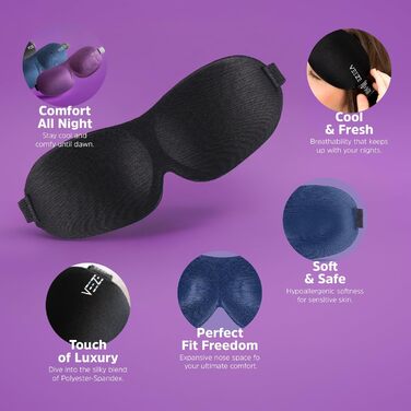 Маска для сну, 3 шт. и, м'яка маска для сну, регульована гумка - Маски для сну для жінок та чоловіків - Накладки на очі для сну з