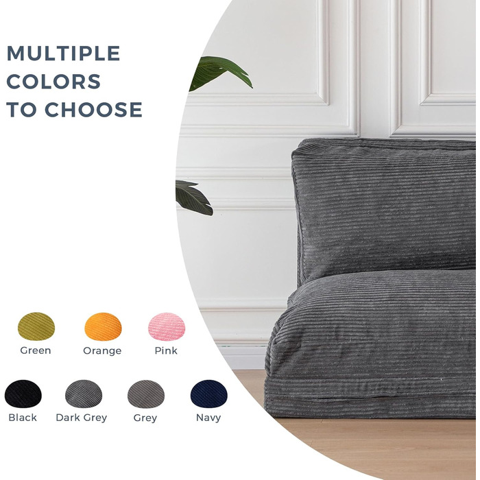 Ліжко-мішок MAXYOYO, розкладне, вельветовий диван-ліжко, матрац для дорослих, надзвичайно товстелезне, складається в 4 сторони, диван-ліжко для спальні, вітальні, антрацитово-сірий, 135 x 240 см