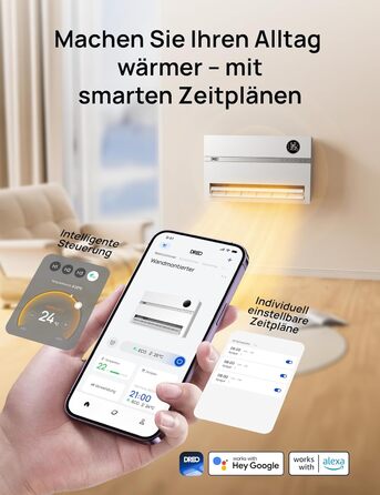 Розумний електричний обігрівач Dreo, настінний конвекторний обігрівач потужністю 2000 Вт з пультом дистанційного керування та застосунком, коливання 120, 5 режимів, 3 швидкості, 24-годинний таймер, енергозберігаючий керамічний обігрівач PTC з термостатом