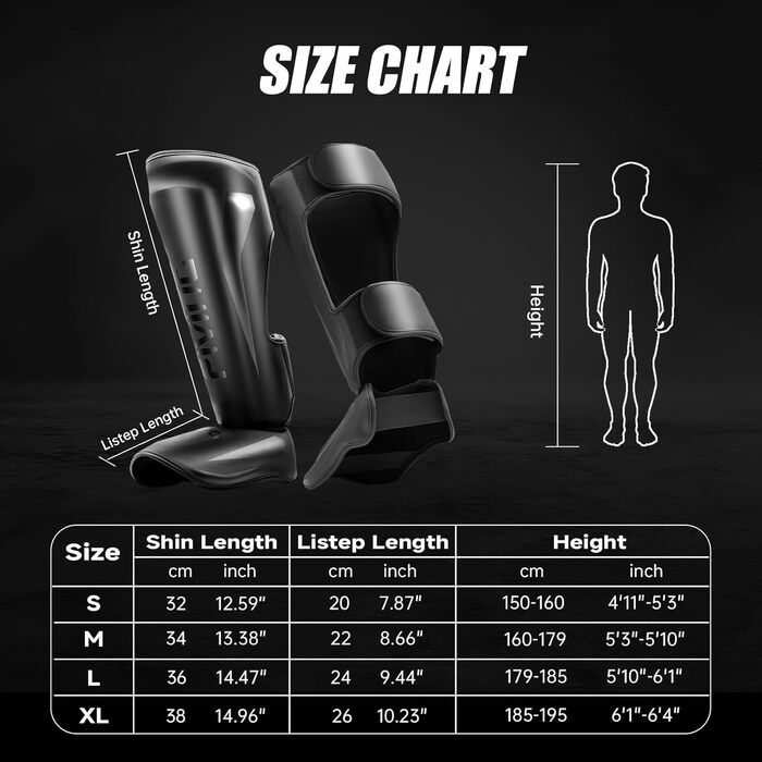 Щитки для гомілок FIVING MMA для бойових мистецтв мякі, регульовані щитки для тайського боксу із захистом підйому стопи, підходять для тренувань та спарингів з тхеквондо/змішаних бойових мистецтв, розмір M, чорні