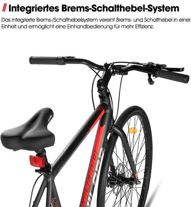 Шосейний велосипед Hiland 700C для чоловіків та жінок, алюмінієва рама, 7-швидкісний шосейний велосипед з подвійними дисковими гальмами, розмір рами 530 мм/570 мм, велосипед для щоденних поїздок 28 дюймів, чорний/червоний/сріблястий, чорний L - 570 мм