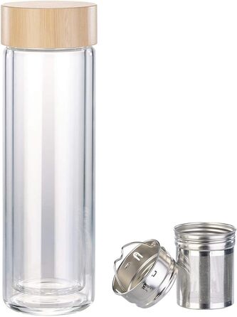 Подвійна пляшка для чаюПодвійна скляна пляшка з неопреновим чохлом та чайним ситечком, 400 мл (термос)