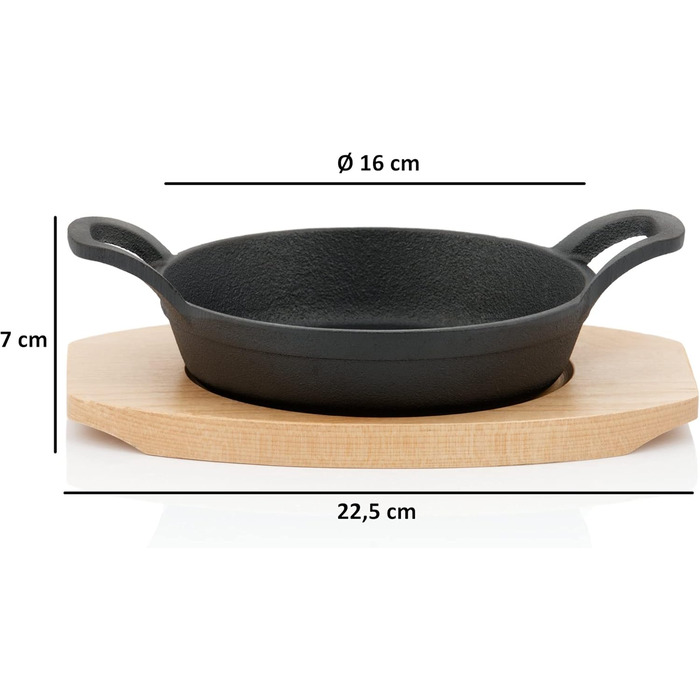 Чавунна сервірувальна сковорода з дерев'яною основою Ø 16 см вже запечена - попередньо приправлена чавунні сковороди-гриль, сервір