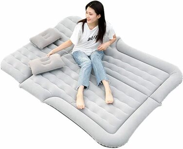 Надувний матрац для автомобіля 175 * 130 см, надувний матрац для позашляховика, кемпінг, подорожі, спальний мішок з 2 подушками та повітряним насосом, підходить для заднього сидіння автомобіля (сірий)