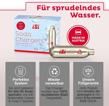 Капсули 8,4 г (упаковка 6x10) - Содові капсули підходять для Sodamaker Classic, Twist'n Sparkle & Gourmet Whip - Картриджі CO2 для смачних газованих напоїв та коктейлів - Зроблено в Австрії, 2