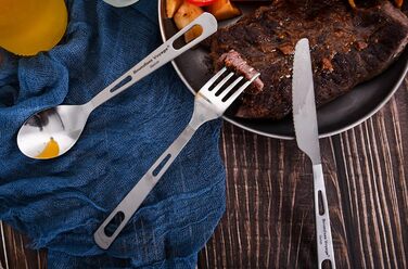 Набір столових приборів для кемпінгу Титановий відкритий польовий столовий прибор Кухонний посуд Виделка Ложка Ніж для свинини Пал