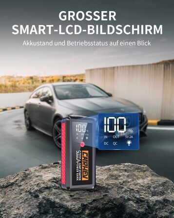 Стартерний зарядний пристрій 5000A для автомобілів, автомобільний стартерний зарядний пристрій, зарядний пристрій для стартера 12 В (до 8,0 л бензину або 8,0 л дизельного палива), підсилювач акумулятора автомобіля з USB-виходами для швидкої зарядки та сві