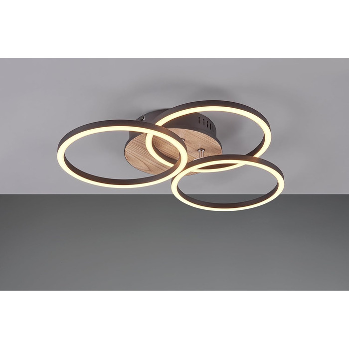 Стеля LED-світильник Reality Circle R62823135, матовий чорний метал та імітація дерева, 27 Вт, з пультом, димером, зміною кольорів та нічним світлом