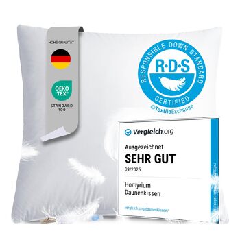 Пухова подушка Homyrium 80x80 см, трикамерна, наповнювач зовнішній 90 пух / 10 пір&39я внутрішній 100 пір&39я, чохол 100 бавовна (1100 г, 1 упаковка) 80 x 80 см - 1100 г 1 упаковка