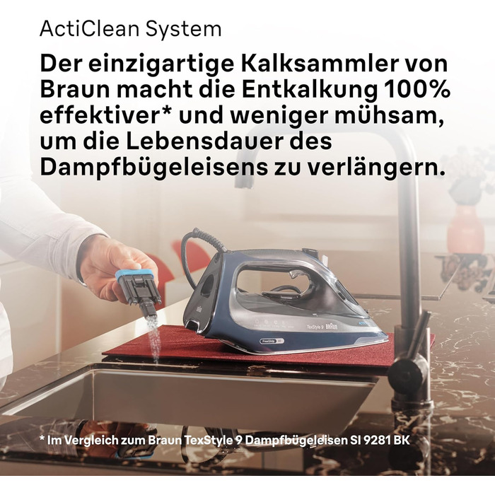 Парова праска Braun TexStyle 9 SI9682 DB з технологією FreeGlide 3D, вертикальна подача пари, функція захисту від крапель, функція