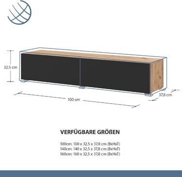 Тумба під телевізор Planetmbel вітальня 2 шт. 100 см золотий дуб / антрацит - золотий дуб, сучасна, тумба під телевізор з 2 стулка