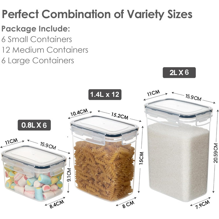 Герметичні контейнери для зберігання Vtopmart з кришками, набір з 24 шт. , без BPA, кухонні коробки для зберігання борошна, цукру, круп, з ручкою та етикеткою, 24 шт. и