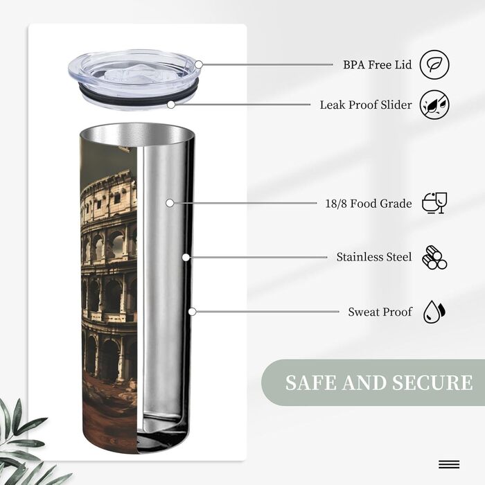 Кухоль з прямою трубочкою, 590 мл, дизайн залишки римського Колізею, друкований, дорожній кухоль, підходить для кемпінгу, офісу та дому