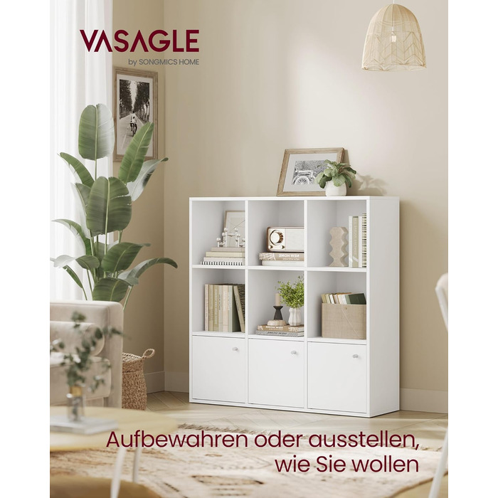 Книжкова полиця VASAGLE, 3-рівнева полиця, Відкрита полиця для зберігання, Окремостояча полиця, 29 x 97,5 x 97,5 см, 3 відділення з дверцятами, для вітальні, домашнього офісу, їдальні, Хмарно-білий LBC33WT