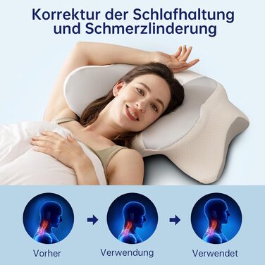 Ортопедична подушка з піни з ефектом пам&39яті, подушка проти хропіння, подушка для підтримки шиї, ергономічна подушка для голови, подушка для сну на боці, спині та животі (сіра)